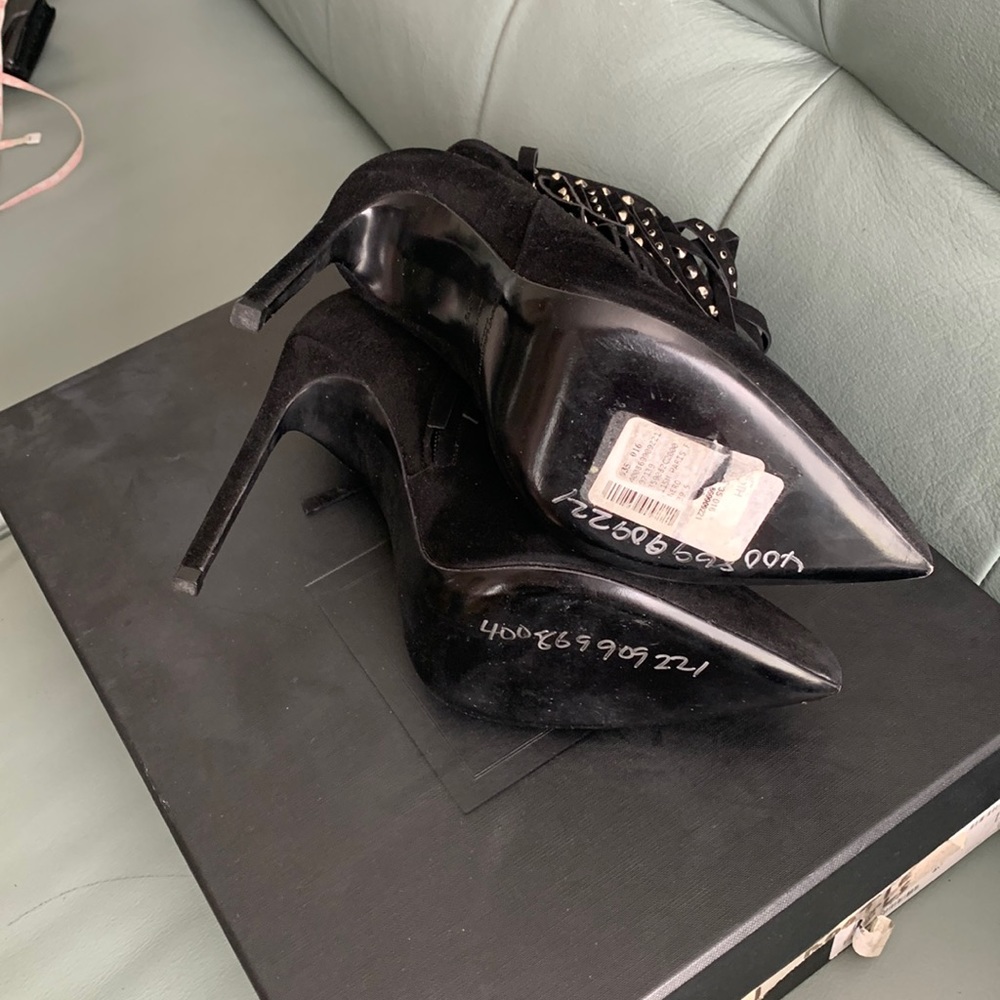 Saint Laurent Black Suede Studded-fringe Bootie - Picture 9 of 15